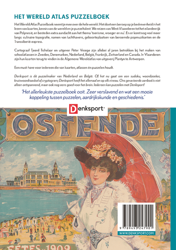 Achterkant van Denksport - Het Wereld Atlas Puzzelboek (BE)