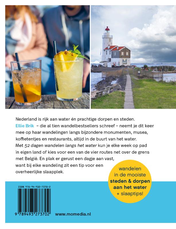 Achterkant van 52 dagen wandelen langs het water