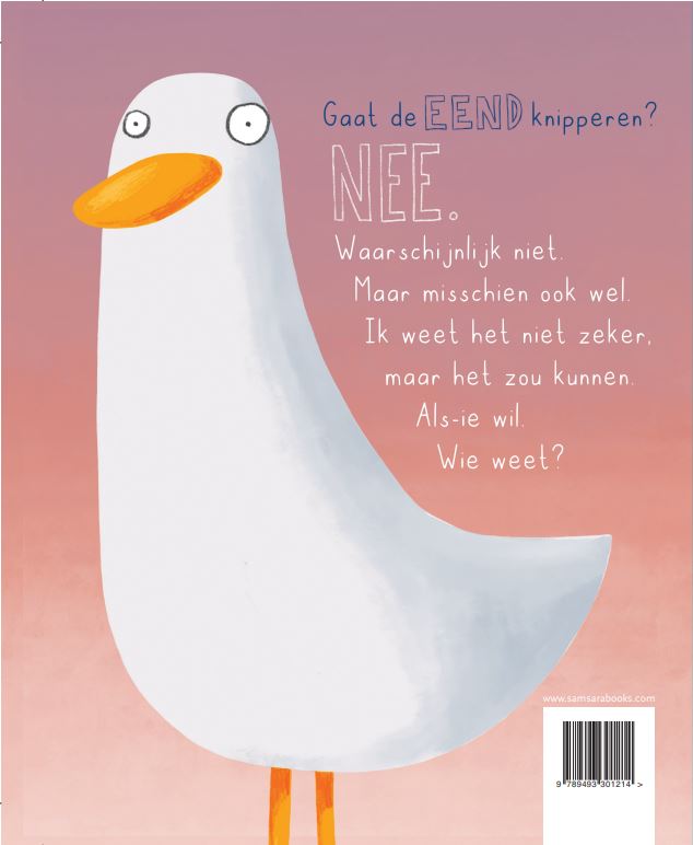 Achterkant van De eend die maar niet knipperde
