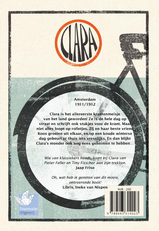 Achterkant van Clara het krantenmeisje