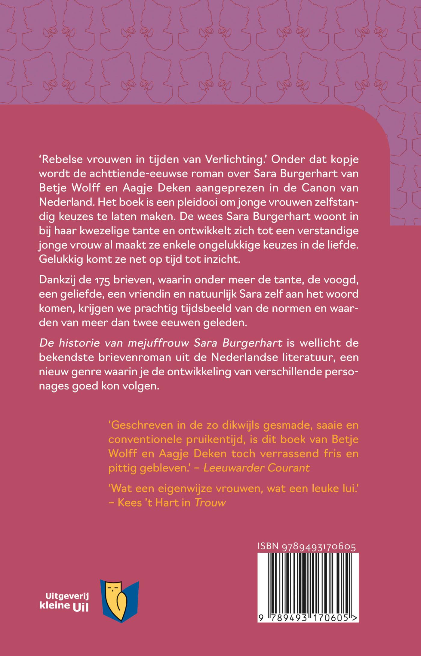 Achterkant van Historie van mejuffrouw Sara Burgerhart