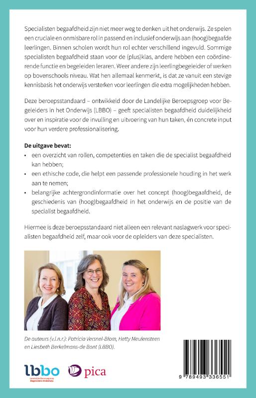 Achterkant van De beroepsstandaard voor de specialist begaafdheid