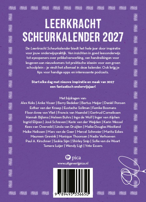Achterkant van Leerkracht scheurkalender 2027