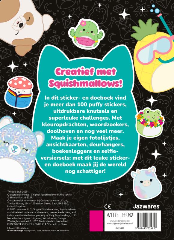 Achterkant van Original Squishmallows sticker- en doeboek