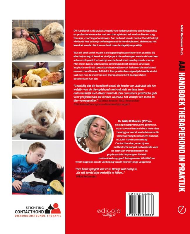 Achterkant van AAI Handboek therapiehond in praktijk
