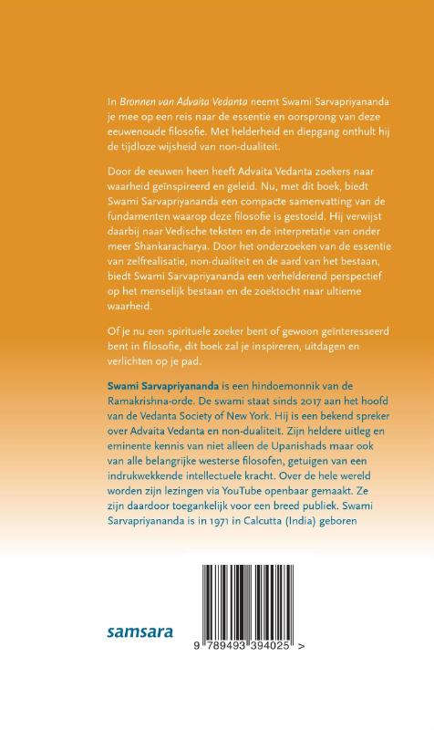 Achterkant van Bronnen van Advaita Vedanta