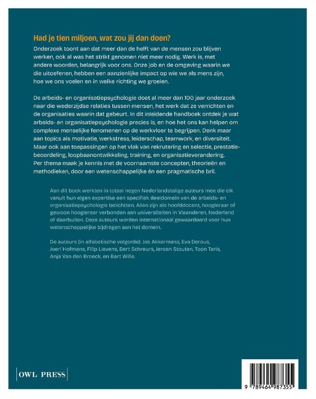 Achterkant van De psychologie van werk en organisaties