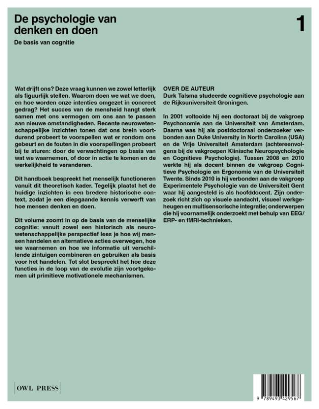 Achterkant van De psychologie van denken en doen 1 - de basis van cognitie