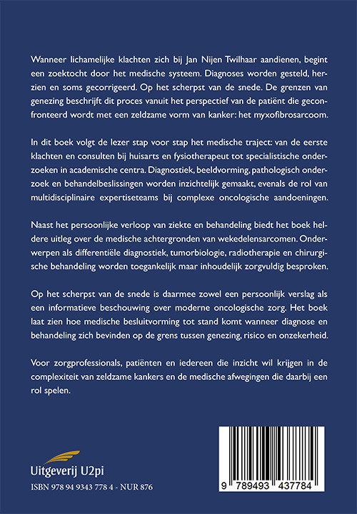 Achterkant van Op het scherpst van de snede