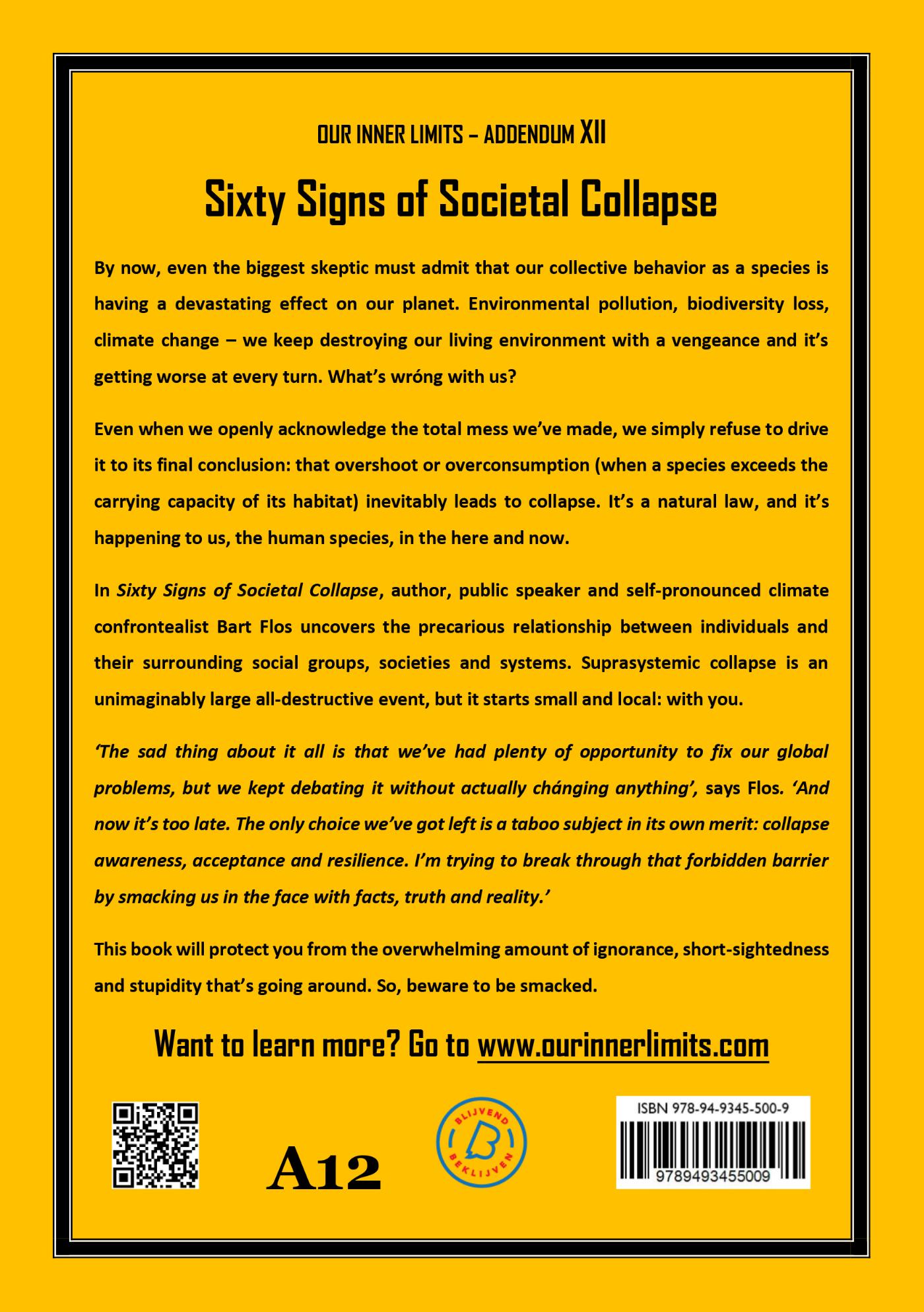 Achterkant van Sixty Signs of Societal Collapse