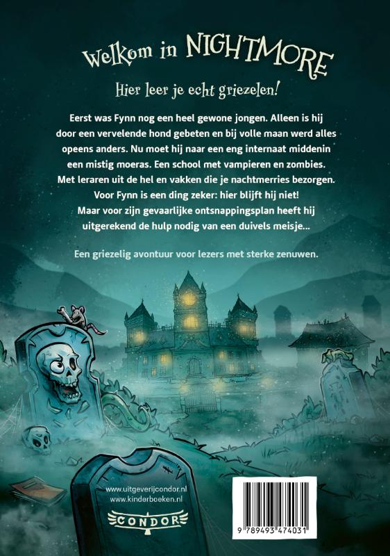 Achterkant van Nightmore: Pas op, weerwolf!