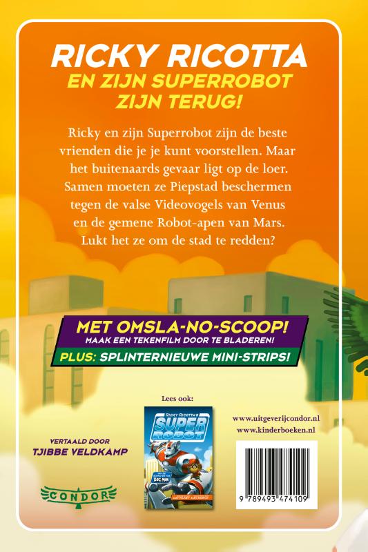 Achterkant van Ricky Ricotta's Superrobot en de Videovogels