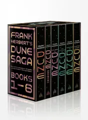 Omslag van Frank Herbert's Dune Saga 6-Book Boxed Set Dune, Dune Messiah, Children of Dune, God Emperor of Dune, Heretics of Dune, and Chapterhouse: Dune