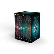 Omslag van The Witcher Boxed Set The Last Wish, Sword of Destiny, Blood of Elves, Time of Contempt, Baptism of Fire, The Tower of The Swallow, The Lady of the Lake, Season of Storms