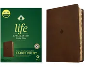 Omslag van NLT Life Application Study Bible, Third Edition, Large Print (Leatherlike, Rustic Brown Leaf, Indexed, Red Letter)