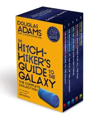 Omslag van The Hitchhiker Trilogy Guide to the Galaxy / The Restaurant at the End of the Universe / Life, the Universe and Everything / So Long, and Thanks for All the Fish / Mostly Harmless