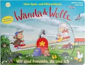 Omslag van Mein Spiel- und Mitmachbuch. Wanda und Wolle - Wir sind Freunde, du und ich Gefühle aus dem Kinderalltag erleben und begleiten! Ein Spiel- und Mitmachbuch mit Wippe, Klappen und Schiebern ab 2 Jahren. Bauernhof. Schafe