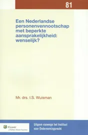 Omslag van Een Ned. pers. vennootschap met beperkte aansprakelijkheid: wenselijk?