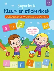 Omslag van Superleuk kleur- en stickerboek - Allereerste woorden vormen (5-6 j.)