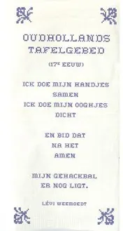 Omslag van Oudhollands tafelgebed poezieservet met gedicht set van 12 ex
