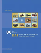 Omslag van 80 jaar DAF historie op kaart in beeld gebracht / 80 years of DAF history pictured in postcards