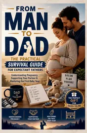 Omslag van FROM MAN TO DAD the Practical Survival Guide for Expectant Fathers: Understanding Pregnancy, Supporting Your Partner & Mastering the First Baby Year