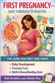 Omslag van FIRST PREGNANCY – SAFE THROUGH 9 MONTHS: THE GUIDE FOR FIRST-TIME MOMS Baby Development, Prenatal Care, Birth & Breastfeeding Start