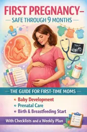 Omslag van First Pregnancy – Safe Through 9 Months: The Guide For First-Time Moms Baby Development, Prenatal Care, Birth & Breastfeeding Start