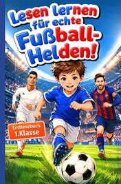 Omslag van Lesen lernen mit Fußball-Helden: Erstlesebuch 1. Klasse mit Silben Trennung, ideal als Geschenk zur Einschulung für Jungen 6 Jahre, Fussball Geschenke