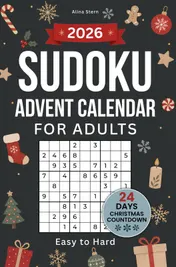 Omslag van Sudoku Advent Calendar for Adults: 24-Day Christmas Countdown | 144 Puzzles from Easy to Hard