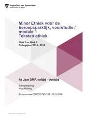 Omslag van Module 1 teksten ethiek; Blok 1 en blok 2 collegejaar 2014-2015; 4e jaar DMR voltijd - deeltijd