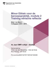 Omslag van Module 2 training ethische reflectie; Blok 1 en blok 2; Collegejaar 2014-2015; 4e jaar DMR voltijd - deeltijd