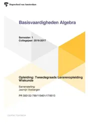 Omslag van Opleiding: tweedegraads lerarenopleiding Wiskunde Semester 1 collegejaar 2016-2017
