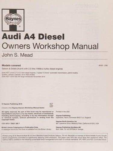 Omslag van Audi A4 Diesel 2008-2015