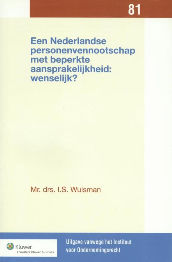 Omslag van Een Ned. pers. vennootschap met beperkte aansprakelijkheid: wenselijk?