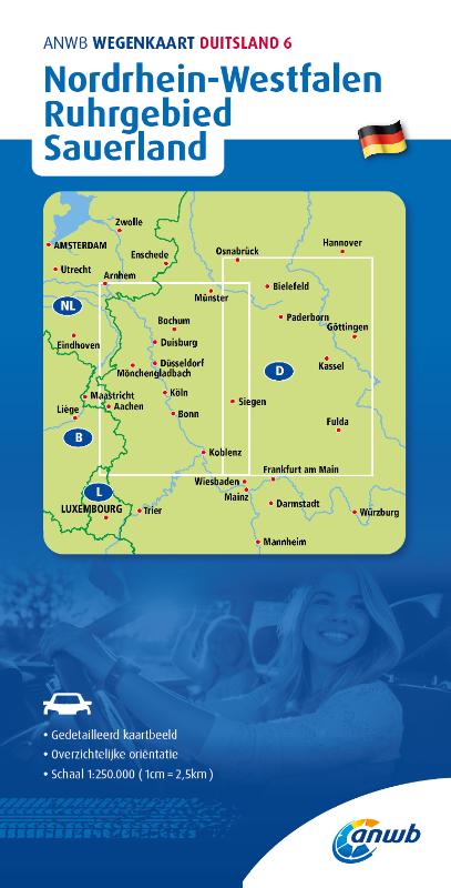 Omslag van ANWB*Wegenkaart Duitsland 6. Nordrhein-Westfalen/Ruhrgebied/Sauerland