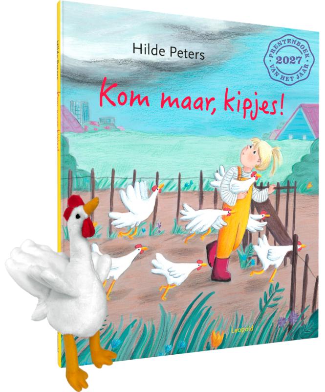 Omslag van Kom maar, kipjes! (boek + knuffeltje)