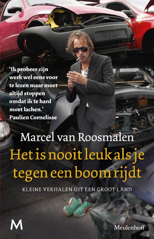 Omslag van het is nooit leuk als je tegen een boom rijdt