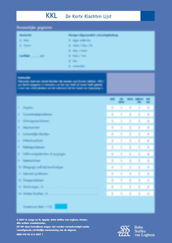 Omslag van Korte Klachten Lijst (KKL) - scoreformulieren