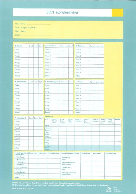 Omslag van Sociaal Cognitieve Vaardigheden Test (SCVT) - scoreformulieren