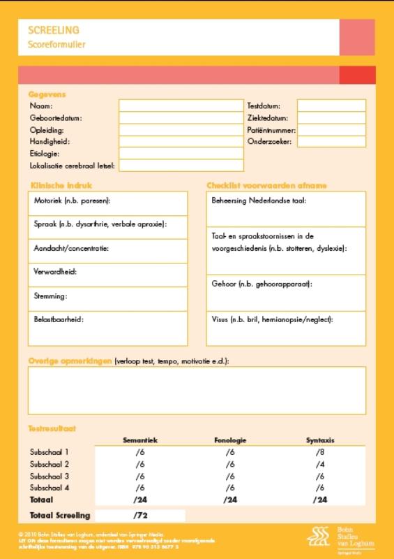 Omslag van Screeling (ScreeLing) - scoreformulieren