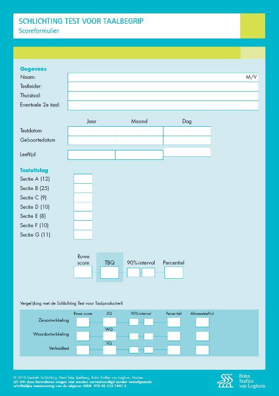 Omslag van Schlichting Test voor Taalbegrip - Scoreformulieren