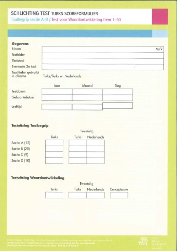 Omslag van Schlichting Test Turks Scoreformulier