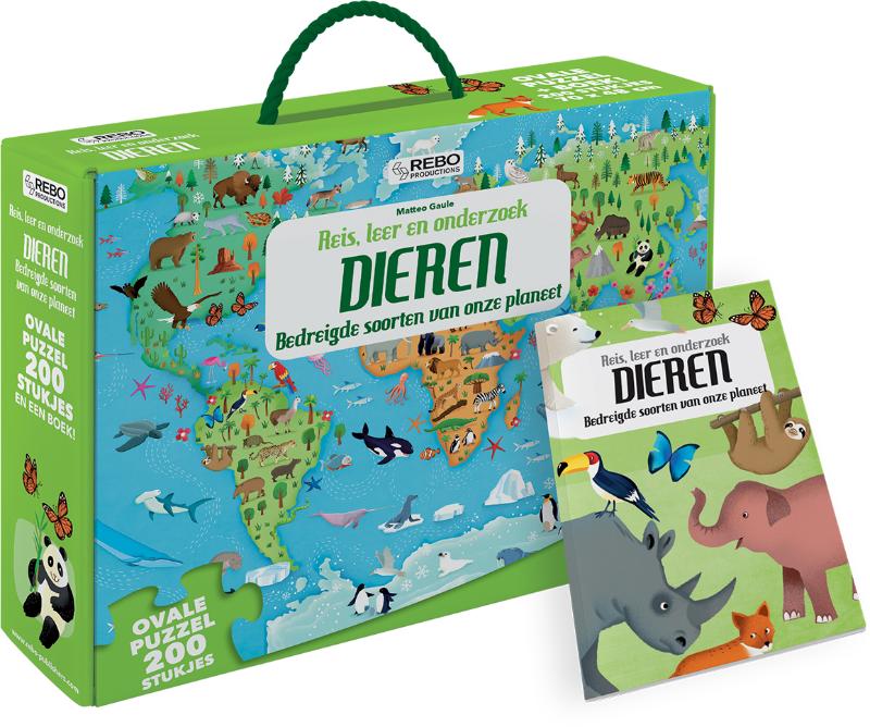 Omslag van Dieren - puzzel 200 stukjes en boek