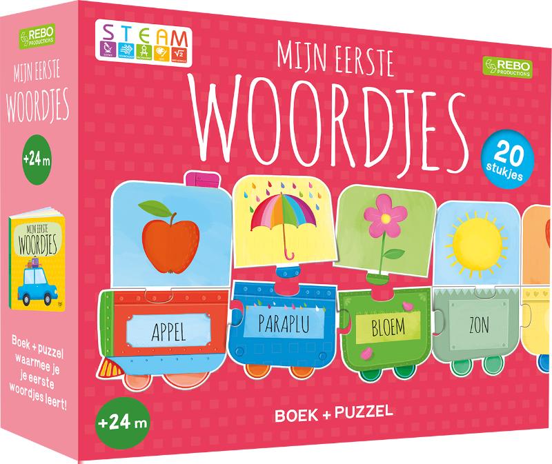 Omslag van Puzzeltrein 20 stukjes en boek - Mijn eerste woordjes