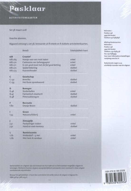 Omslag van Pasklaar activiteitenkaarten set 58