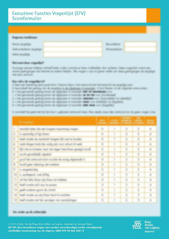 Omslag van Executieve Functies Vragenlijst (EFV) scoreformulieren