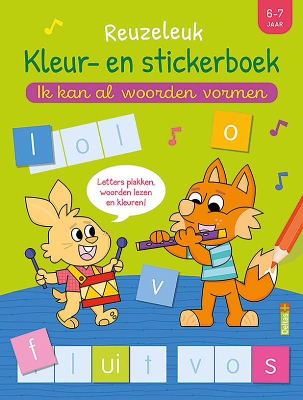 Omslag van Reuzeleuk kleur- en stickerboek - Ik kan al woorden vormen (6-7 j.)