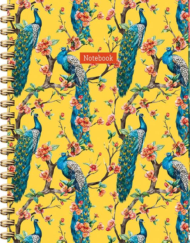 Omslag van Yellow peacock notebook spiraalboek (lijnen) / Yellow peacock notebook carnet à spirale (ligné)
