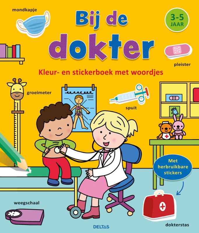 Omslag van Kleur- en stickerboek met woordjes - Bij de dokter